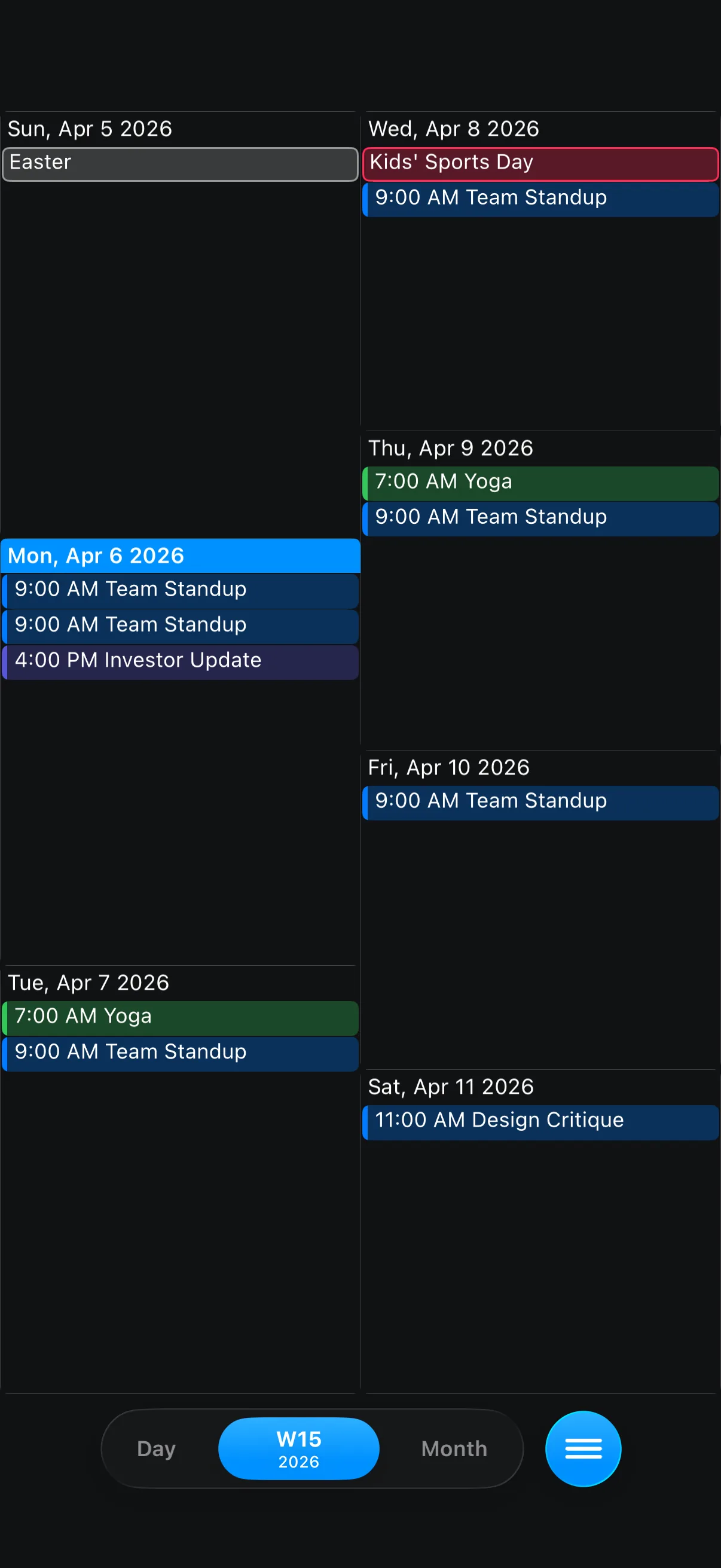 Portrait week view — Paper Calendar